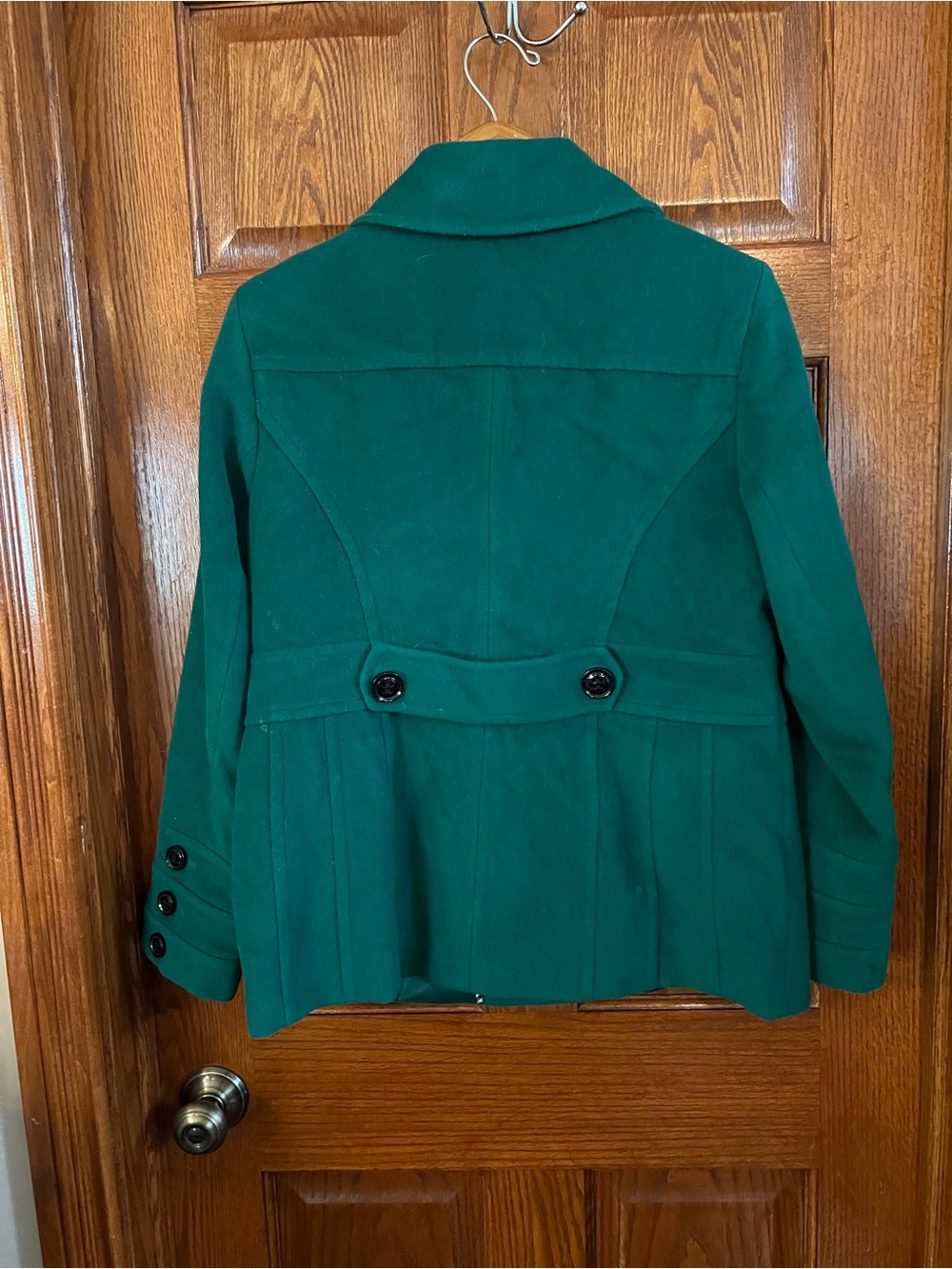 St John’s Bay Medium Kelly Green Pea Coat Cashmere Wool Blend Black Buttons - Picture 2 of 4